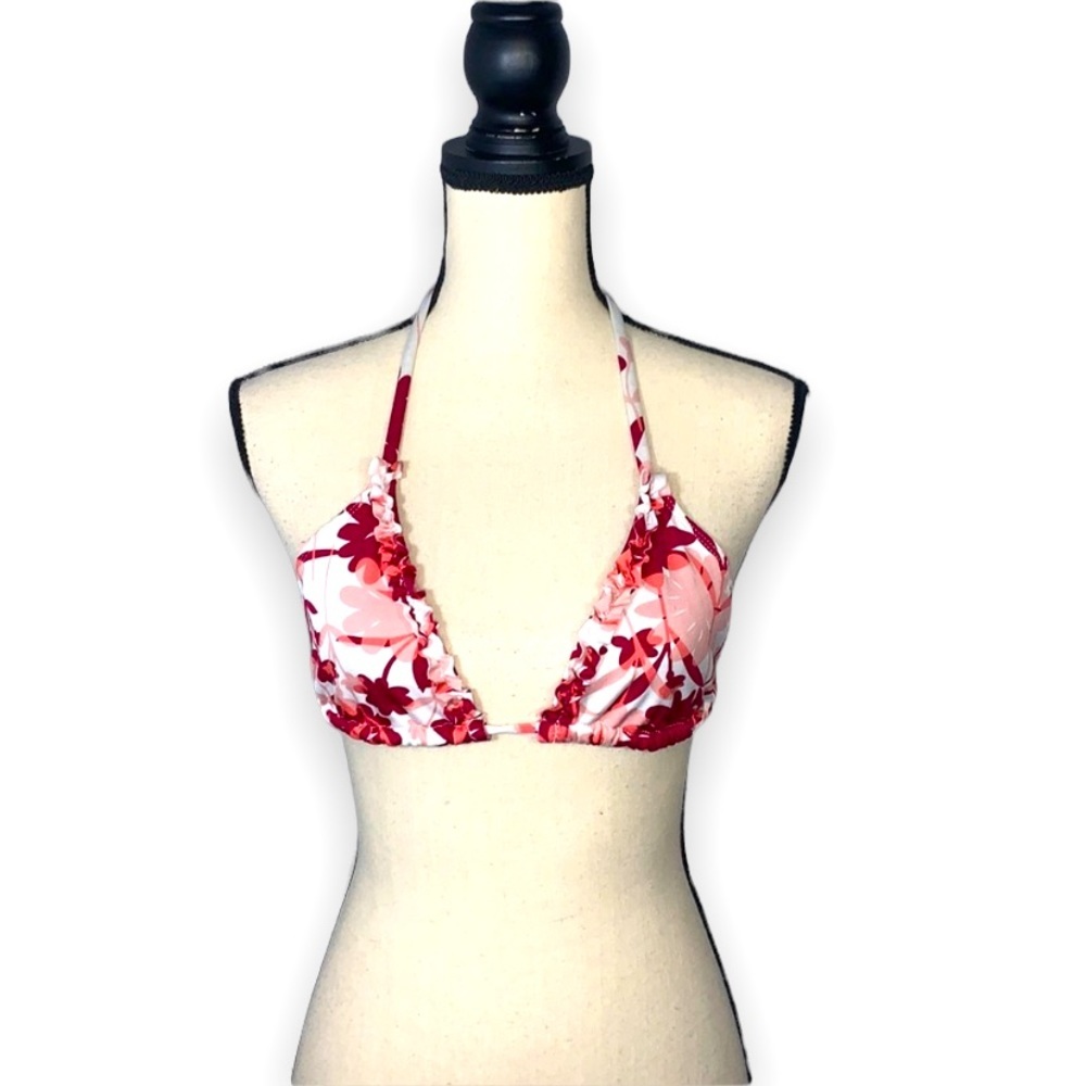 Sun Kisses Couture Ruffled Floral Bikini Top Blue Pink Size Small S Vacation